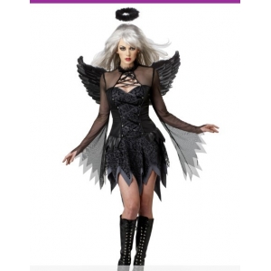 Costume Ange noir avec ailes en plume