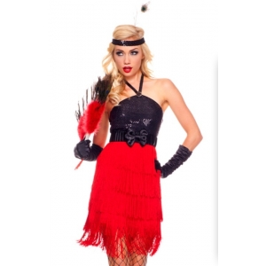 Costume charleston &agrave; franges rouge et noir