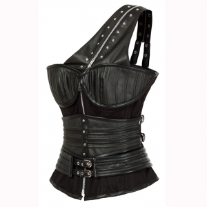 Bustier streampunk simili cuir noir