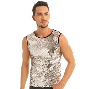 D&eacute;guisement Tee shirt Homme Disco sequin argent&eacute; M &agrave; XL