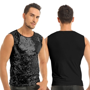 D&eacute;guisement Tee shirt Homme Disco sequin noir M &agrave; 2XL