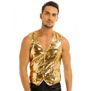 D&eacute;guisement Gilet Homme Disco paillettes dor&eacute;es M &agrave; 2XL