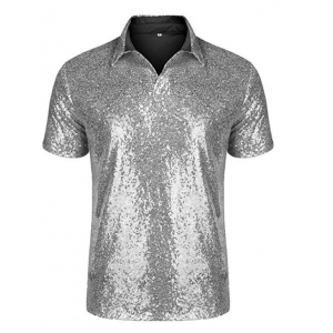 D&eacute;guisement Polo Homme Disco sequin argent&eacute; S &agrave; XL