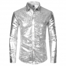 D&eacute;guisement Polo Homme Disco sequin argent&eacute; S &agrave; XL