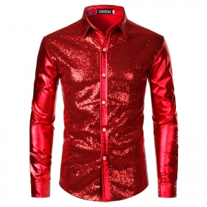 D&eacute;guisement Homme Disco Chemise brillante avec sequin rouge S &agrave; XL