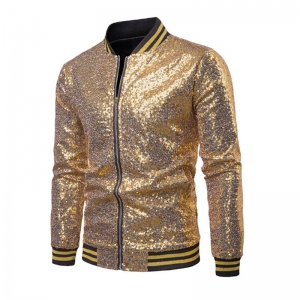 D&eacute;guisement Homme Disco veste zipp&eacute;e sequin dor&eacute; S &agrave; 2XL