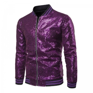 D&eacute;guisement Homme Disco veste zipp&eacute;e sequin violet S &agrave; 2XL