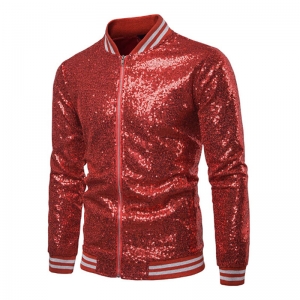 D&eacute;guisement Homme Disco veste zipp&eacute;e sequin rouge S &agrave; 2XL