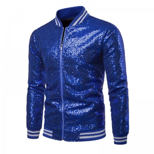 D&eacute;guisement Homme Disco veste zipp&eacute;e sequin bleu S &agrave; 2XL