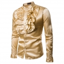 D&eacute;guisement Homme Disco Chemise jabot satin noir M &agrave; XL