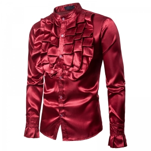 D&eacute;guisement Homme Disco Chemise jabot satin rouge M &agrave; XL