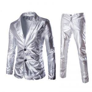 D&eacute;guisement Costume Homme Disco brillant argent&eacute; S &agrave; 2XL