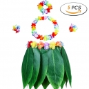 Costume jupe hawai feuille bananier et collier de fleurs