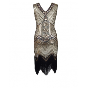 Costume robe ann&eacute;e 20 blanche et dor&eacute;