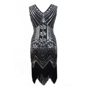 Costume charleston robe ann&eacute;e 20 noire et argent&eacute;e