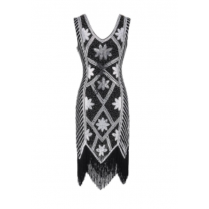 Costume charleston robe ann&eacute;e 20 noire et argrent&eacute;e