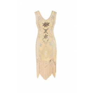 Costume charleston robe ann&eacute;e 20 beige et argent&eacute;e