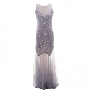 Costume charleston robe longue ann&eacute;e 20 grise
