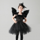 Costume Ange avec ailes en plumes et aur&eacute;ole pour fille