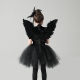 Costume Ange noir avec ailes en plumes pour fille