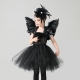 Costume Ange noir avec ailes en plumes pour fille
