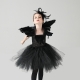 Costume Ange noir avec ailes en plumes pour fille