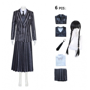 Costume &eacute;coli&egrave;re Mercredi avec la perruque pour femme & fille