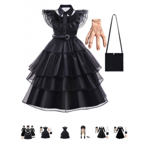 Costume Mercredi avec le sac et la main pour fille