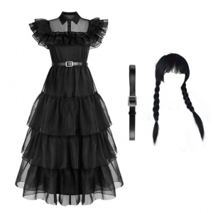 Costume Mercredi avec perruque pour femme