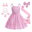 Costume barbie robe vichy rose avec bijoux pour fille