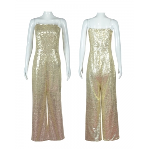 Costume combinaison paillet&eacute; dor&eacute;e barbie pour femme
