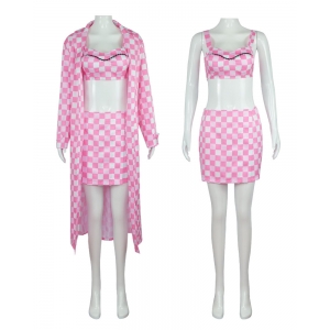 Costume barbie tenue de nuit vichy rose pour fille
