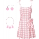 Costume barbie tenue de nuit vichy rose pour femme