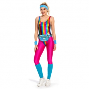 Costume V&eacute;ronique et Davina rose et bleu ann&eacute;es 80