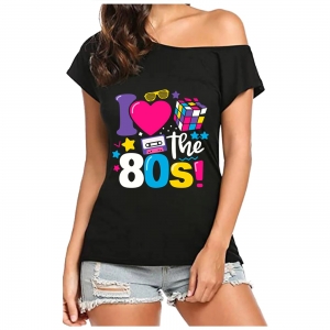 Tee shirt noir ann&eacute;es 80 une &eacute;paule d&eacute;nud&eacute;e