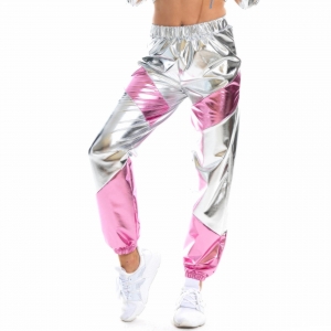 Pantalon surv&ecirc;tement holographique gris et rose ann&eacute;es 80