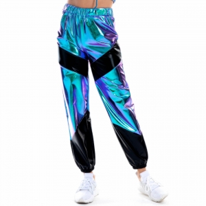 Pantalon surv&ecirc;tement holographique bleu et noir ann&eacute;es 80
