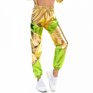Pantalon surv&ecirc;tement holographique or et vert ann&eacute;es 80