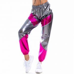 Pantalon surv&ecirc;tement holographique gris et fuchsia ann&eacute;es 80