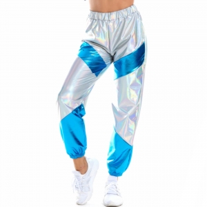 Pantalon surv&ecirc;tement holographique argent&eacute; et bleu ann&eacute;es 80