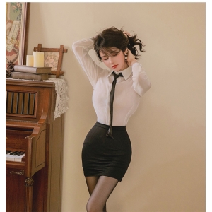 Costume secr&eacute;taire sexy avec paire de bas