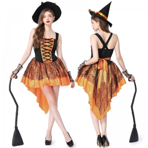 Costume sorciere orange avec chapeau
