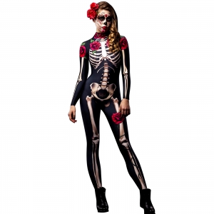 Costume combinaison dia des muertos avec masque et sticker