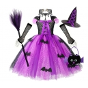 Costume Fille soic&egrave;re violette tutu + balais + sac + gants