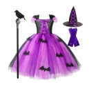 Costume Fille soic&egrave;re violette tutu + balais + sac + gants + collier