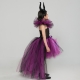 Costume Fille Maléfique tutu violet avec cornes et balais