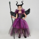 Costume Fille Mal&eacute;fique tutu violet avec ailes plumes
