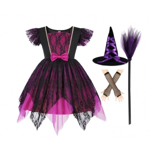 Costume Fille sorci&egrave;re rose avec le balais