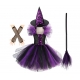 Costume Fille Maléfique tutu violet avec cornes et balais