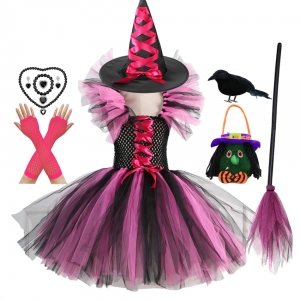 Costume Fille sorci&egrave;re tutu rose et 6 accessoires